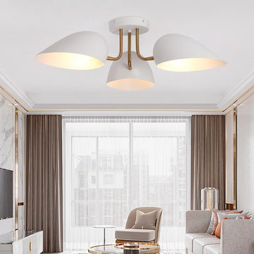 Modern 3-Light Geometric Semi Flush Mount Light Ceiling Lamp Fixture with White Shade